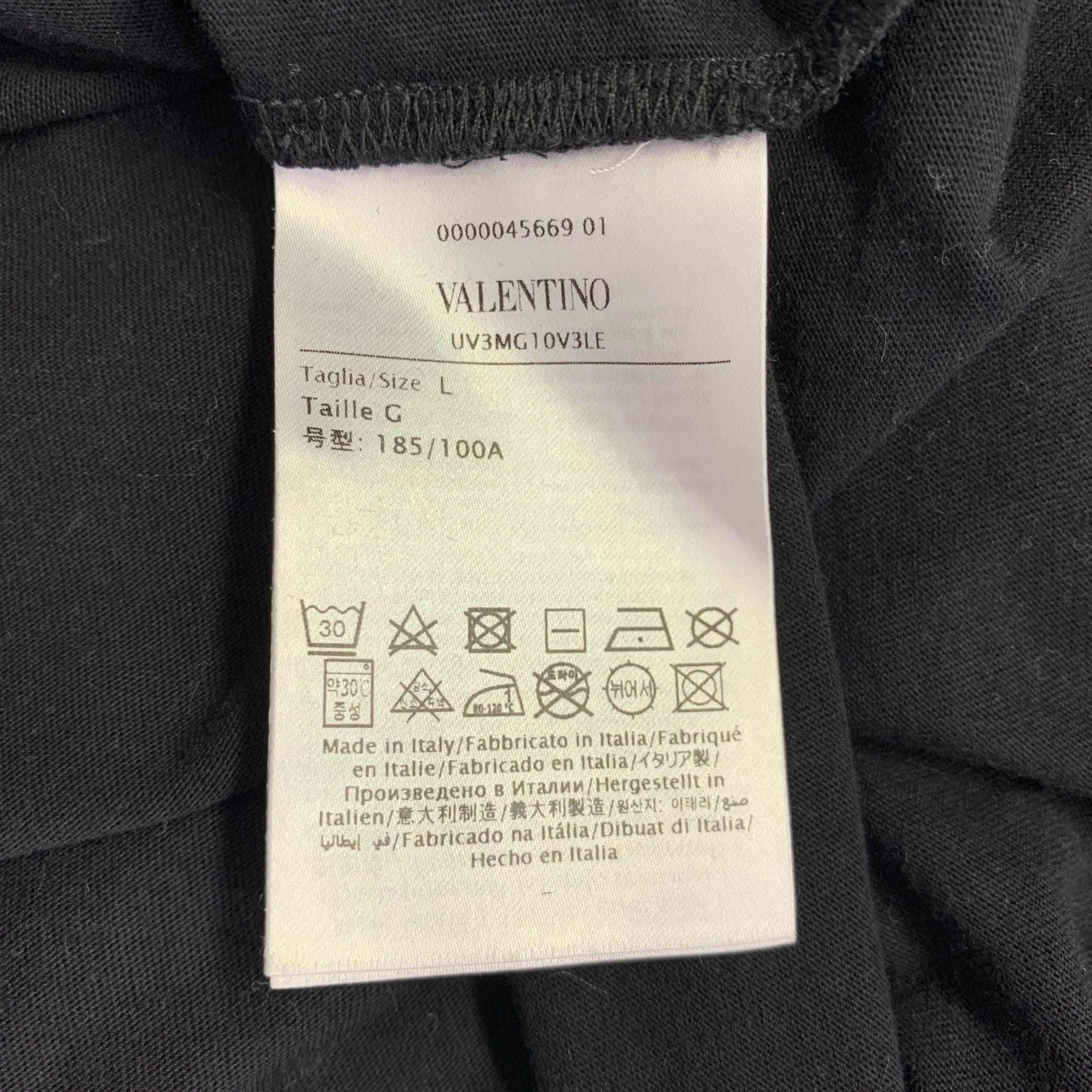 VALENTINO Size L Black Blue Logo Cotton Crew Neck T-shirt For Sale 2