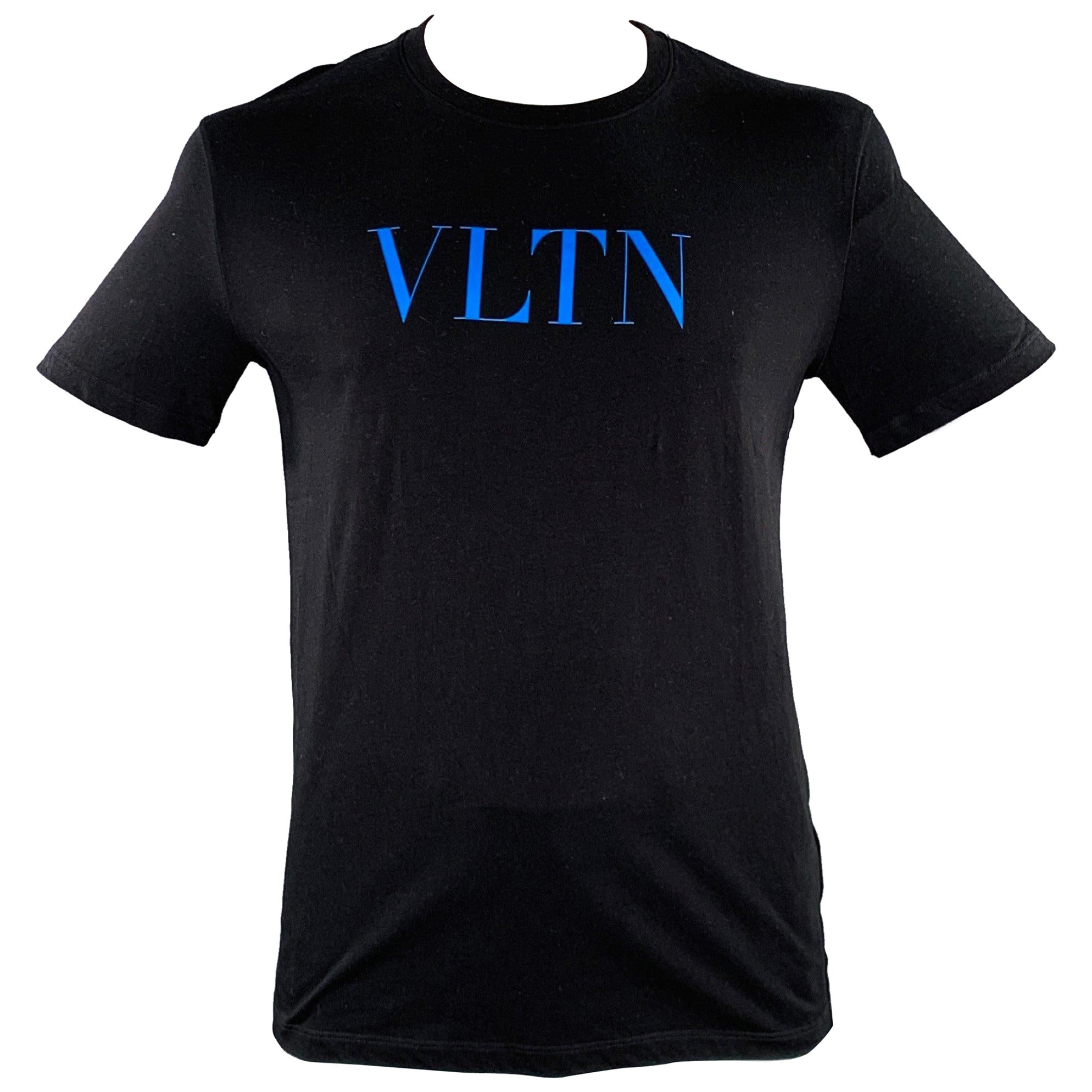 VALENTINO Größe L Schwarz Blau Logo Baumwolle Rundhals T-Shirt