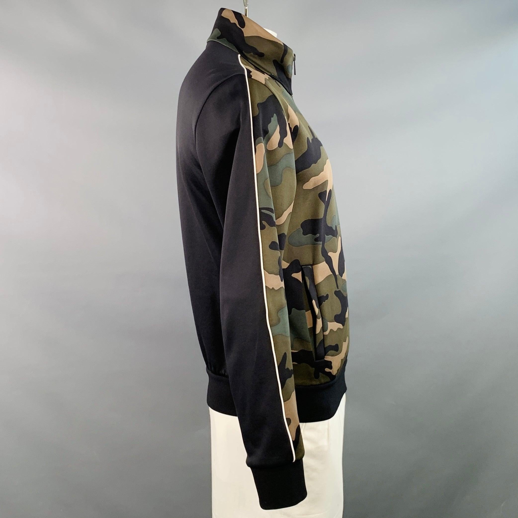 VALENTINO Größe L Schwarz Grün Camo Polyamid Baumwolle Zip Up Sweatshirt im Zustand „Gut“ im Angebot in San Francisco, CA