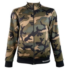 VALENTINO Größe L Schwarz Grün Camo Polyamid Baumwolle Zip Up Sweatshirt