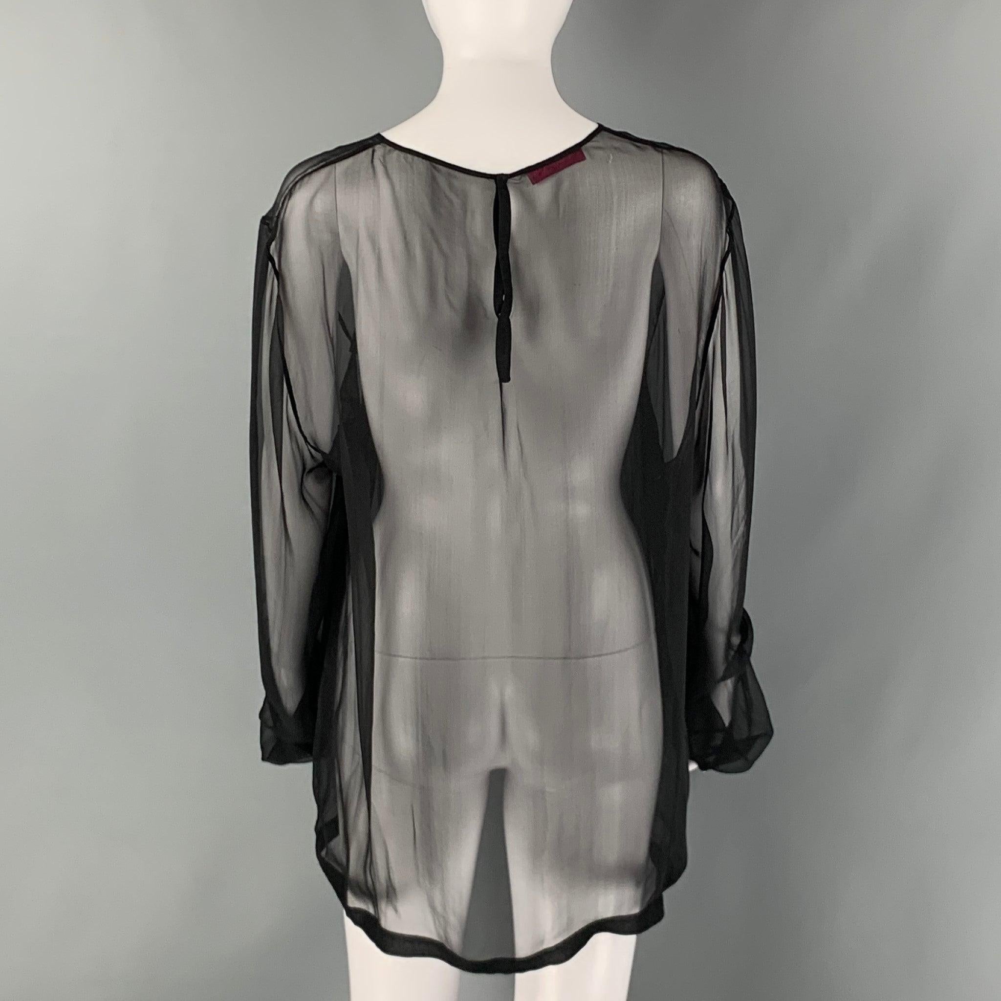 VALENTINO Size L Black Silk Sheer Crew-Neck Dress Top In Good Condition For Sale In San Francisco, CA