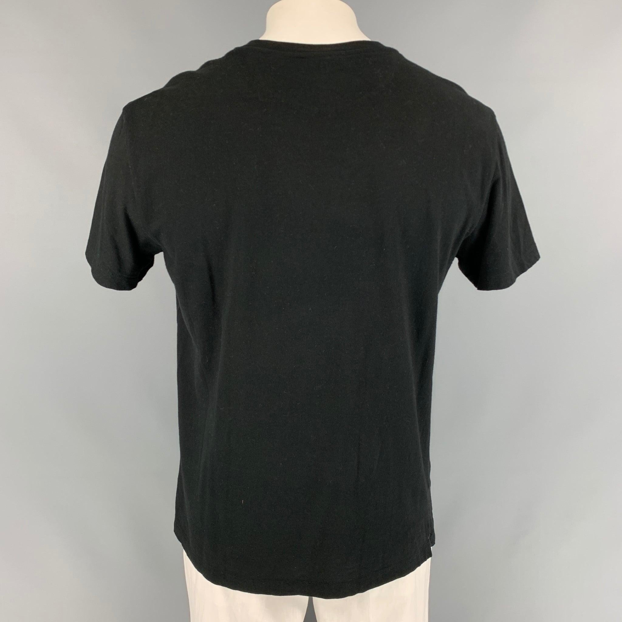 VALENTINO Size L Black & White 2099 Logo Cotton Crew-Neck T-shirt In Good Condition For Sale In San Francisco, CA