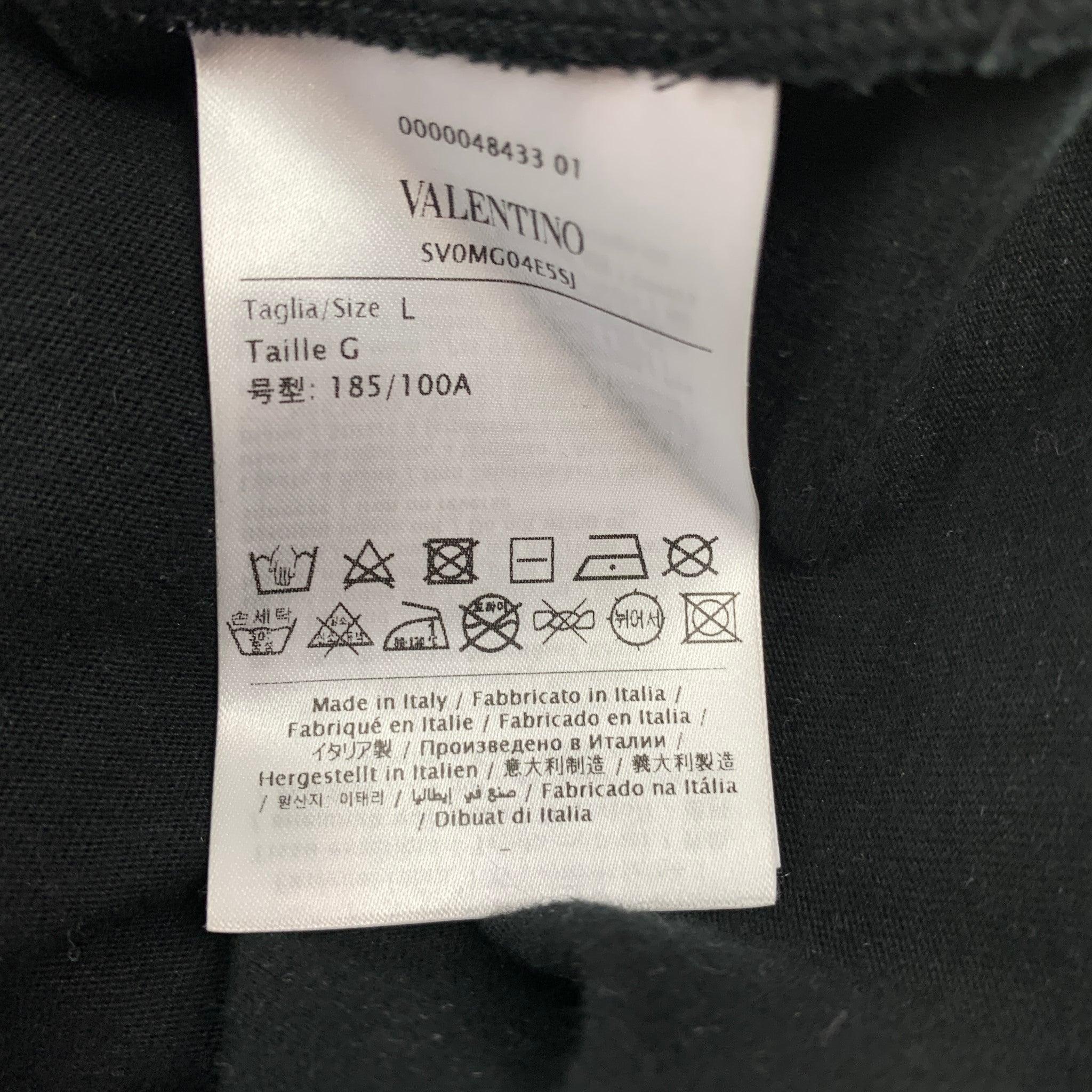 Men's VALENTINO Size L Black & White 2099 Logo Cotton Crew-Neck T-shirt For Sale