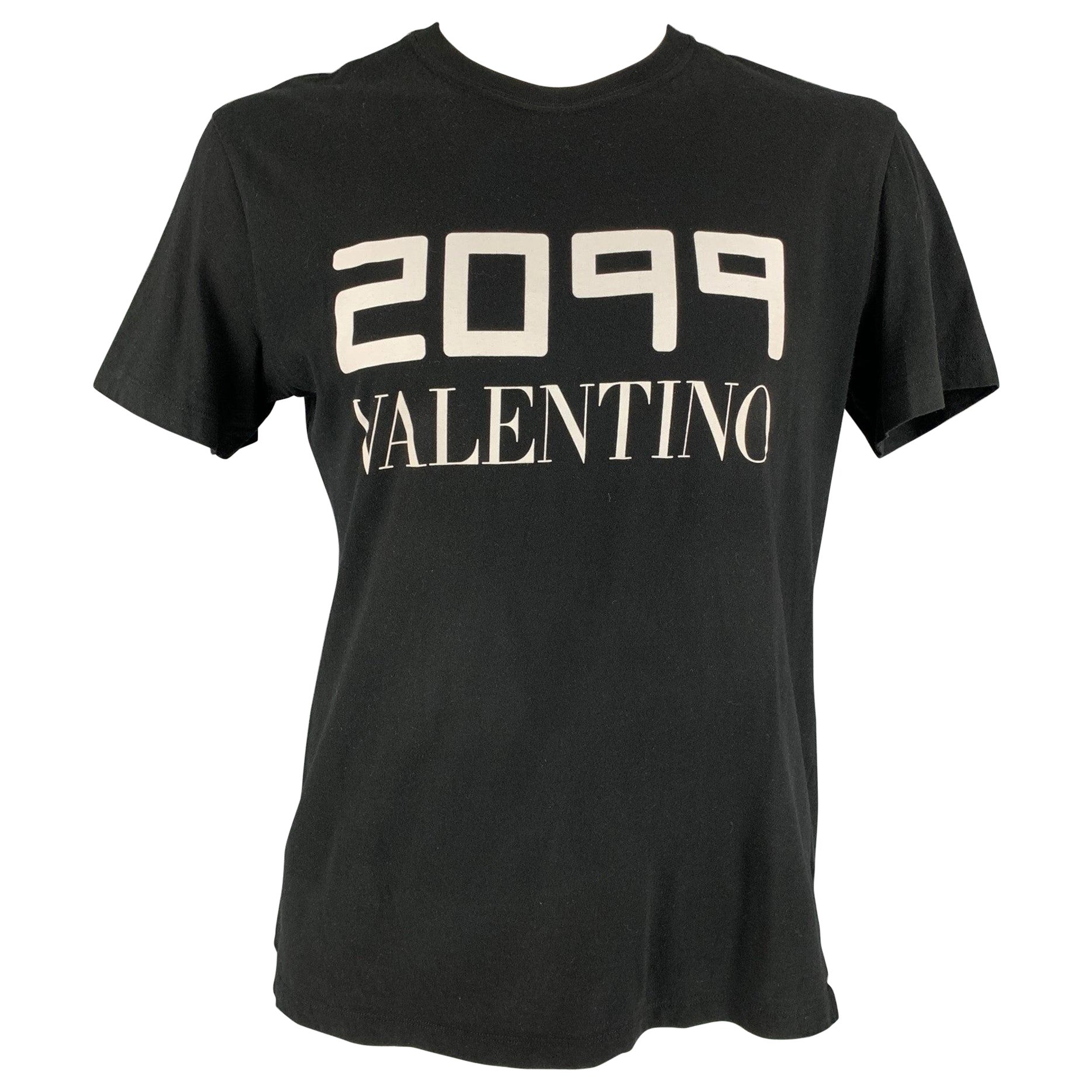 VALENTINO Größe L Schwarz & Weiß 2099 Logo Baumwolle T-Shirt mit Rundhalsausschnitt im Angebot