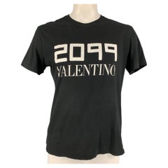 VALENTINO Size L Black & White 2099 Logo Cotton Crew-Neck T-shirt