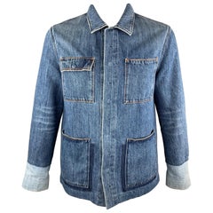 VALENTINO Size L Blue Washed Cotton Snaps Jacket