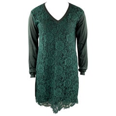 VALENTINO Size L Dark Green Lace Wool Blend Tunic Dress