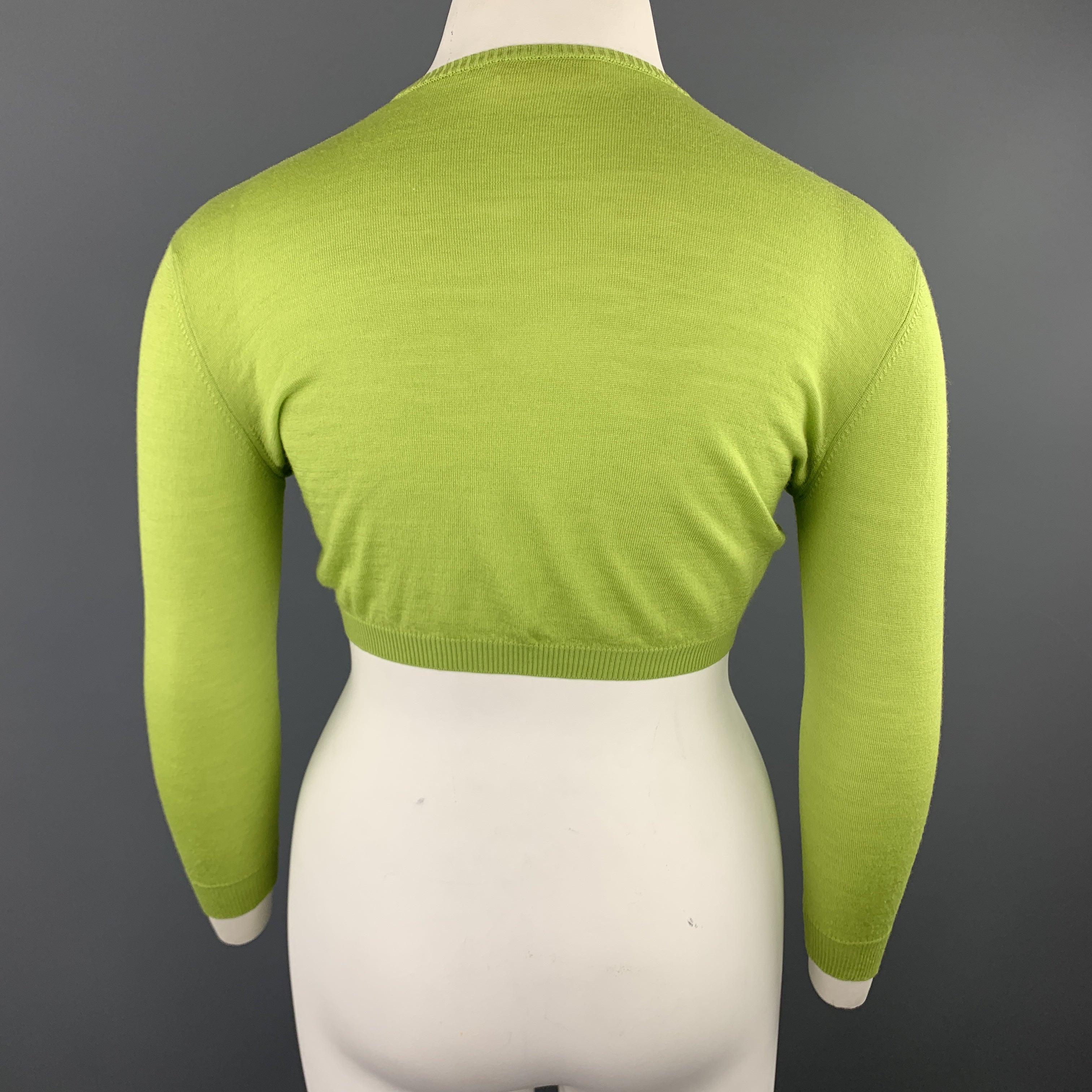 VALENTINO Size L Lime Green Wool Blend Cropped Cardigan For Sale 2