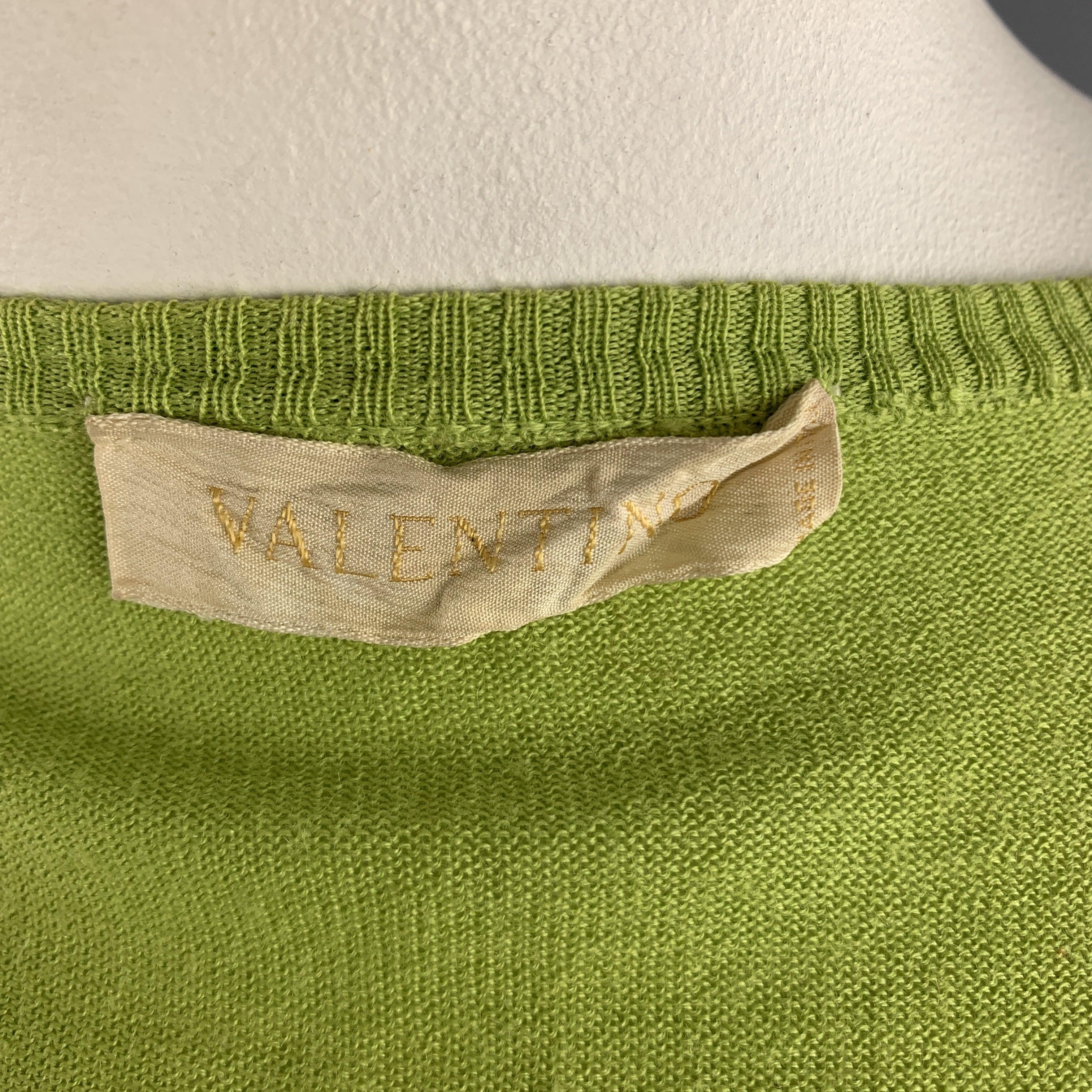 VALENTINO Size L Lime Green Wool Blend Cropped Cardigan For Sale 3