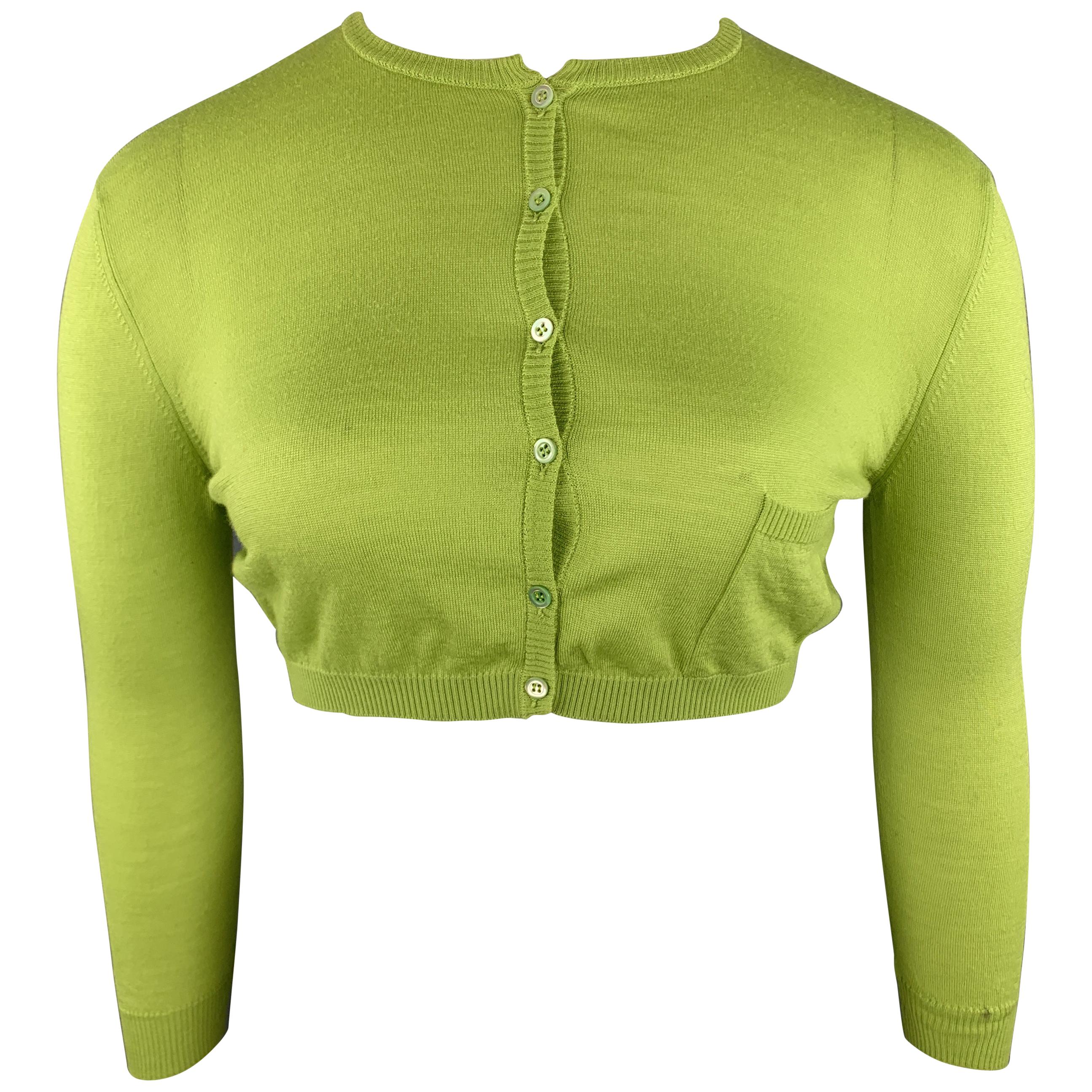 VALENTINO Size L Lime Green Wool Blend Cropped Cardigan