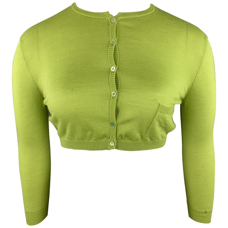 VALENTINO Size L Lime Green Wool Blend Cropped Cardigan For Sale at