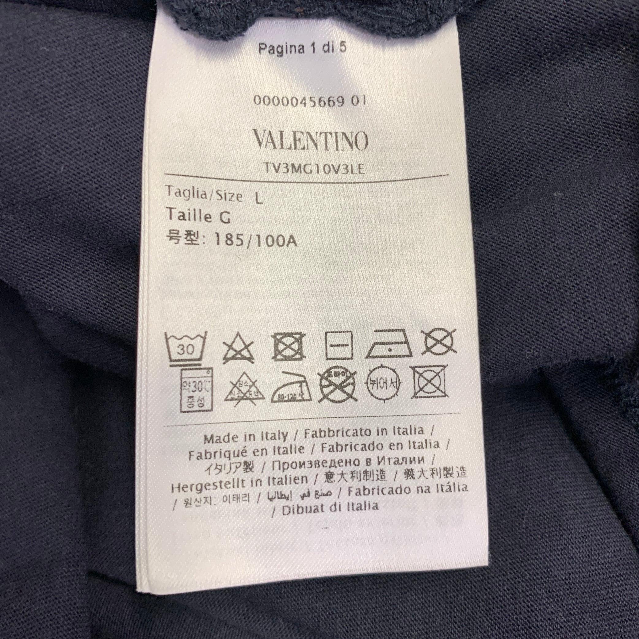 VALENTINO Größe L Navy Weiß Logo Baumwolle Kurzarm T-Shirt mit Rundhalsausschnitt im Angebot 1