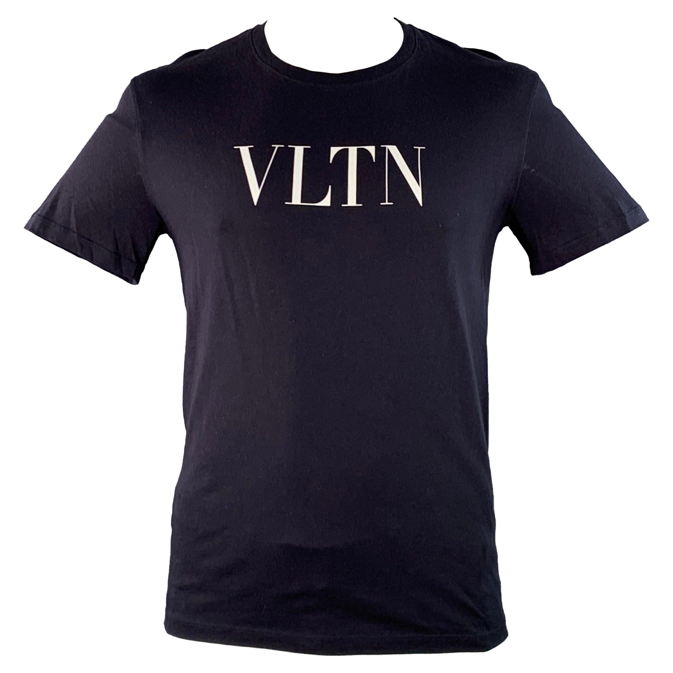 VALENTINO Größe L Navy Weiß Logo Baumwolle Kurzarm T-Shirt mit Rundhalsausschnitt