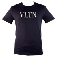 VALENTINO Größe L Navy Weiß Logo Baumwolle Kurzarm T-Shirt mit Rundhalsausschnitt