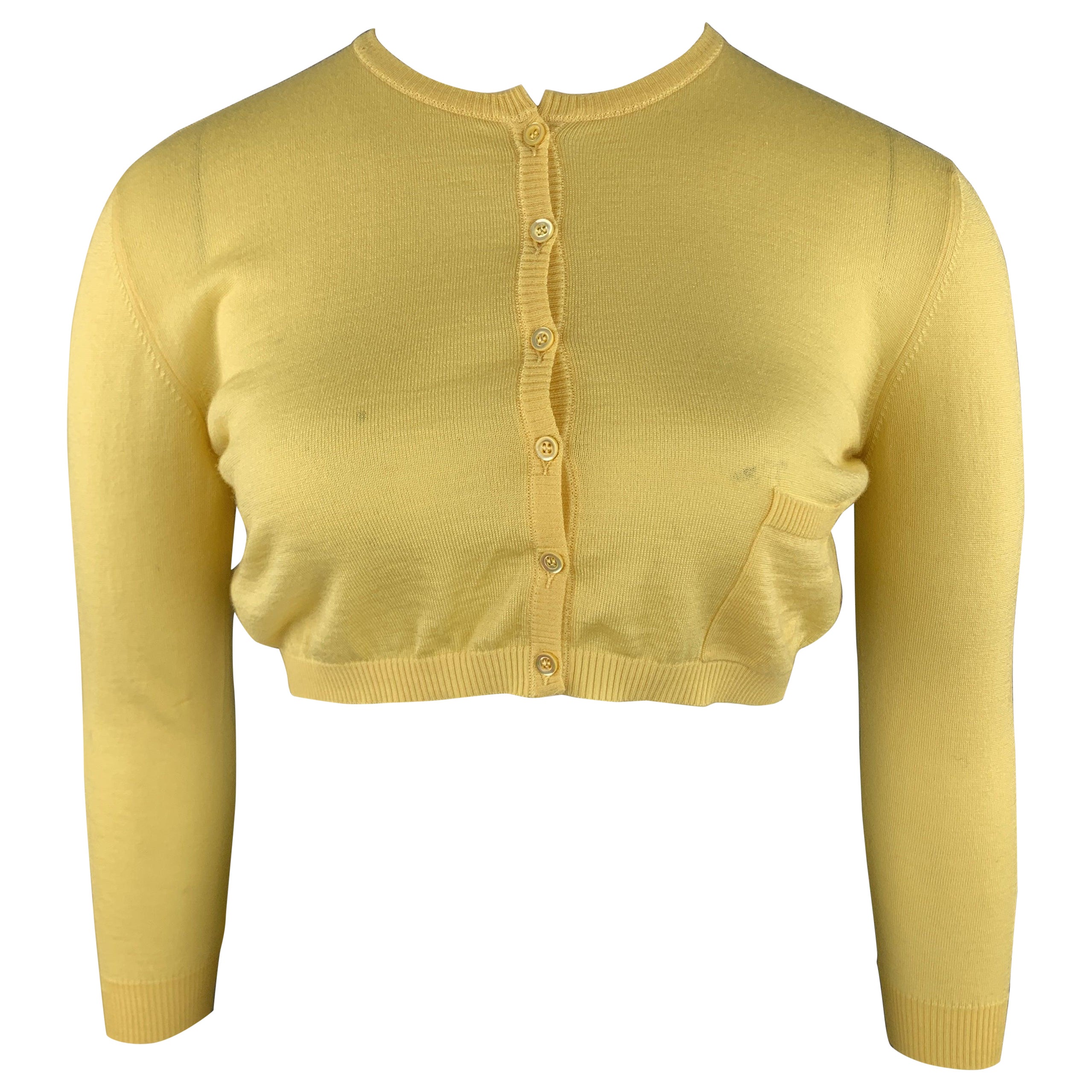 VALENTINO Cardigan cropped in misto lana giallo pastello taglia L in vendita