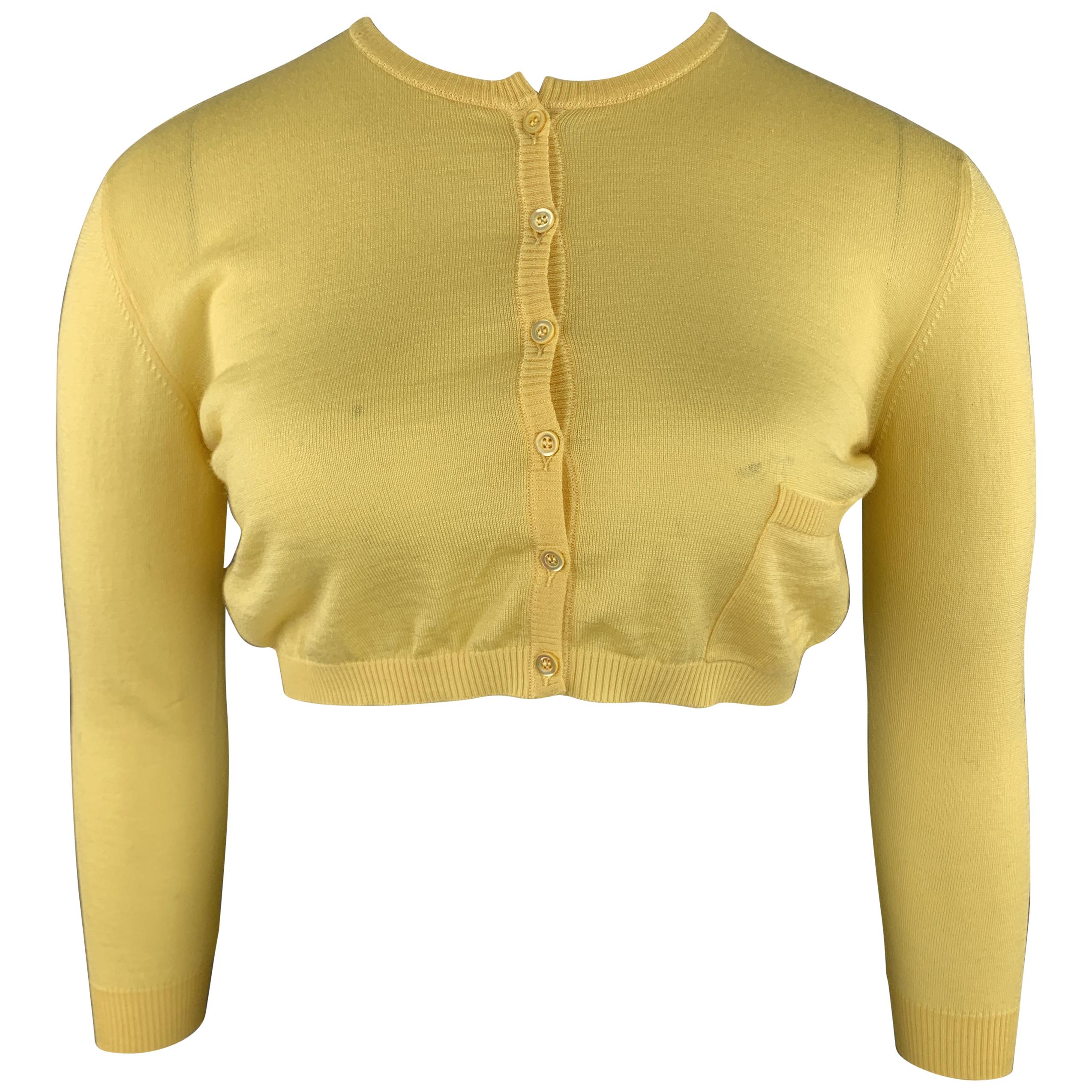 VALENTINO Size L Pastel Yellow Wool Blend Cropped Cardigan