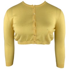 VALENTINO Size L Pastel Yellow Wool Blend Cropped Cardigan