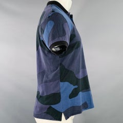 VALENTINO Size M Black Blue Camouflage Cotton Buttoned Polo