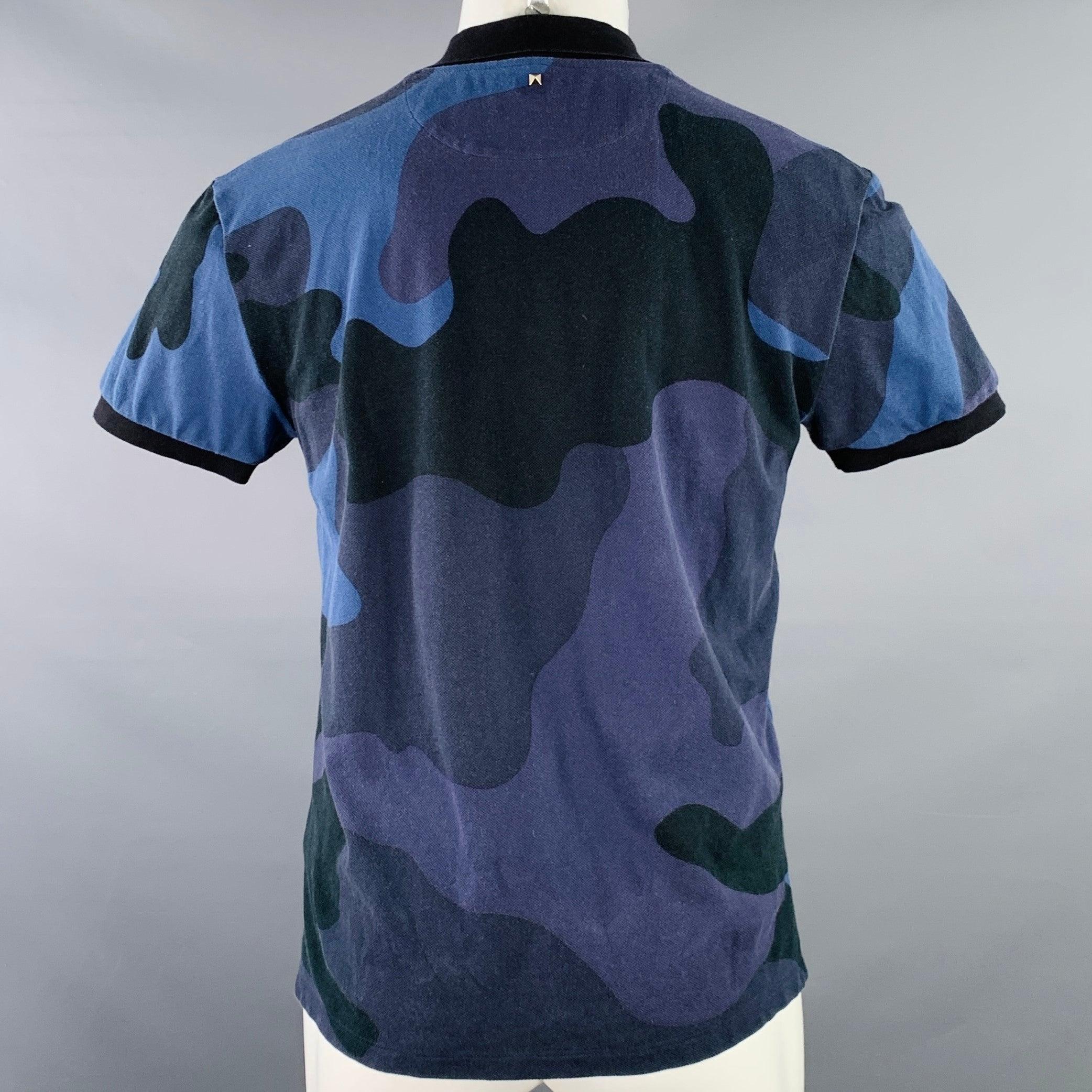 Violet VALENTINO Size M Black Blue Camouflage Cotton Buttoned Polo en vente