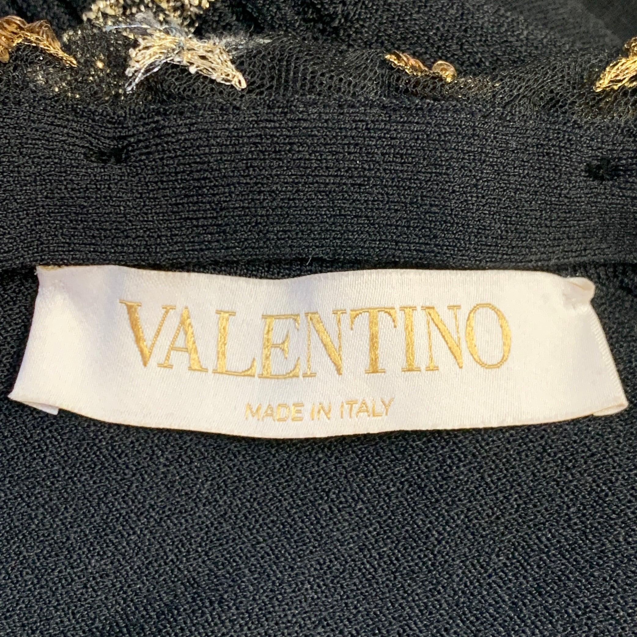 VALENTINO Size M Black Gold Viscose Blend Stars Applique Short Sleeve Dress en vente 1