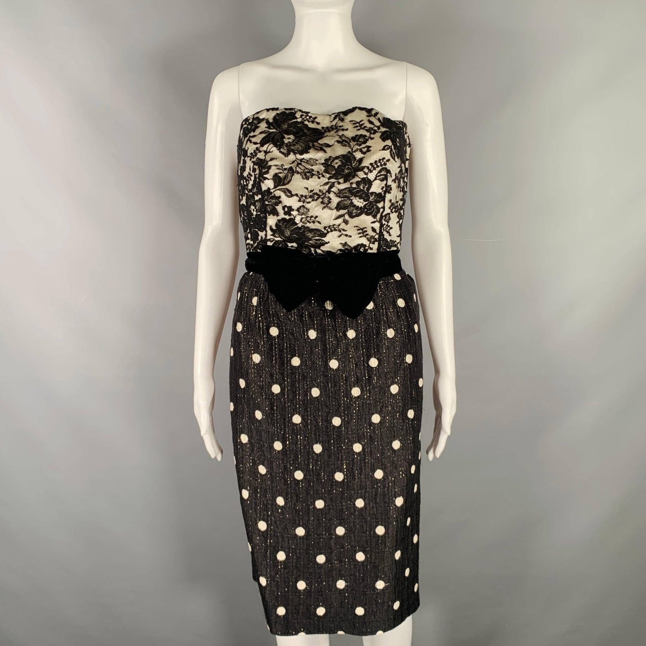 VALENTINO Size M Black White Polka Dot Strapless Dress Jacket Set For Sale 1