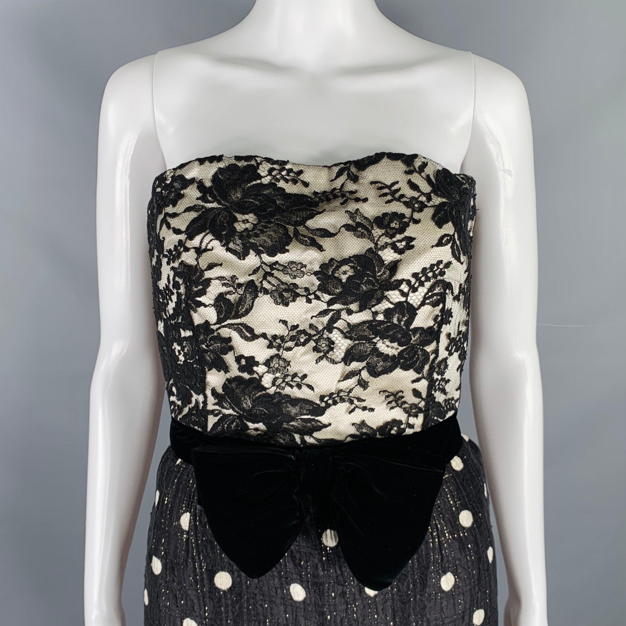VALENTINO Size M Black White Polka Dot Strapless Dress Jacket Set For Sale 2