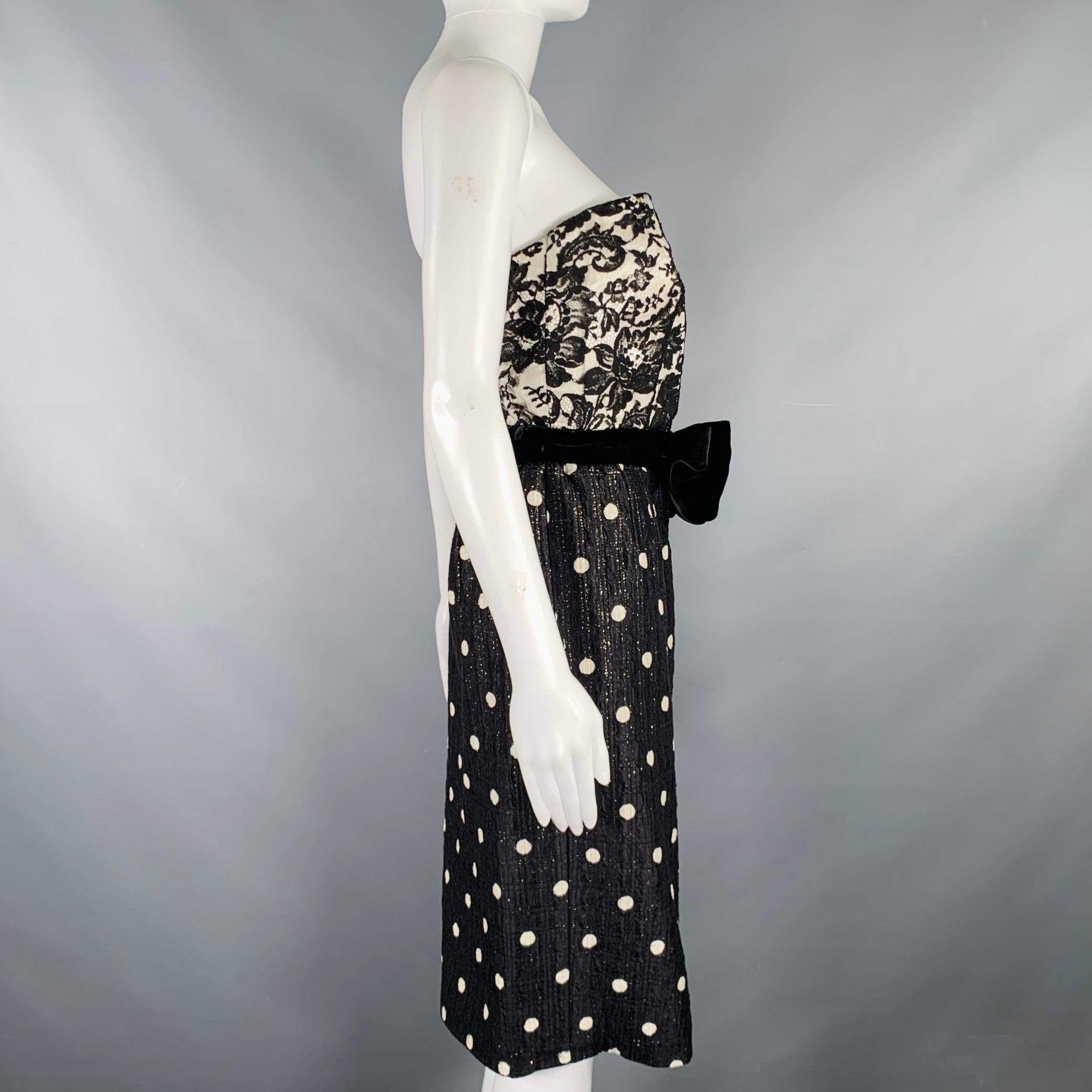 VALENTINO Size M Black White Polka Dot Strapless Dress Jacket Set For Sale 3