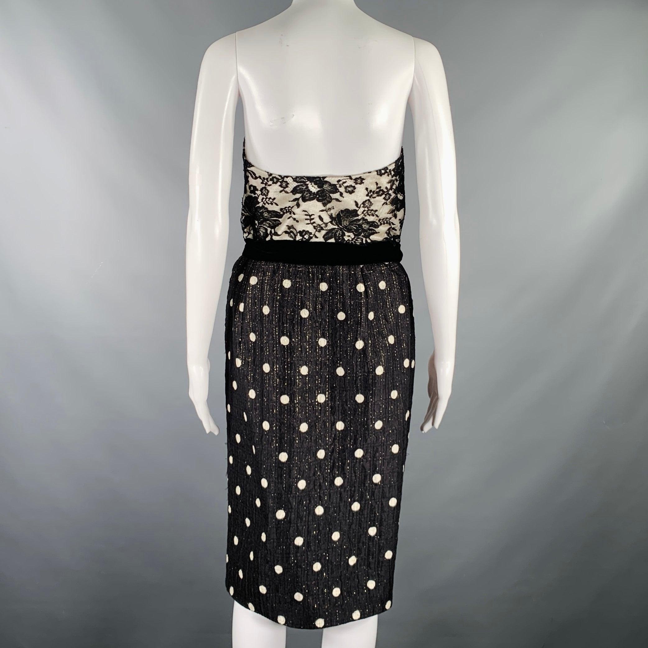 VALENTINO Size M Black White Polka Dot Strapless Dress Jacket Set For Sale 4