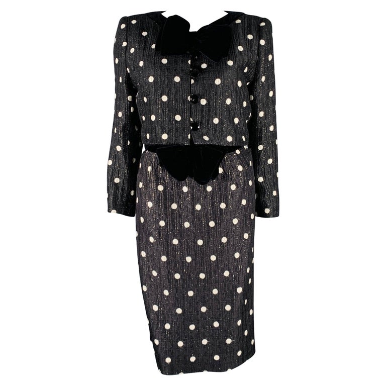 VALENTINO Size M Black White Polka Dot Strapless Dress Jacket Set For Sale  at 1stDibs