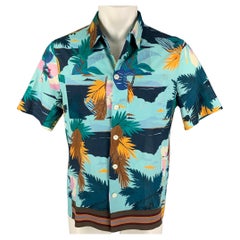 VALENTINO Size M Blue Green Hawaiian Cotton Short Sleeve Shirt