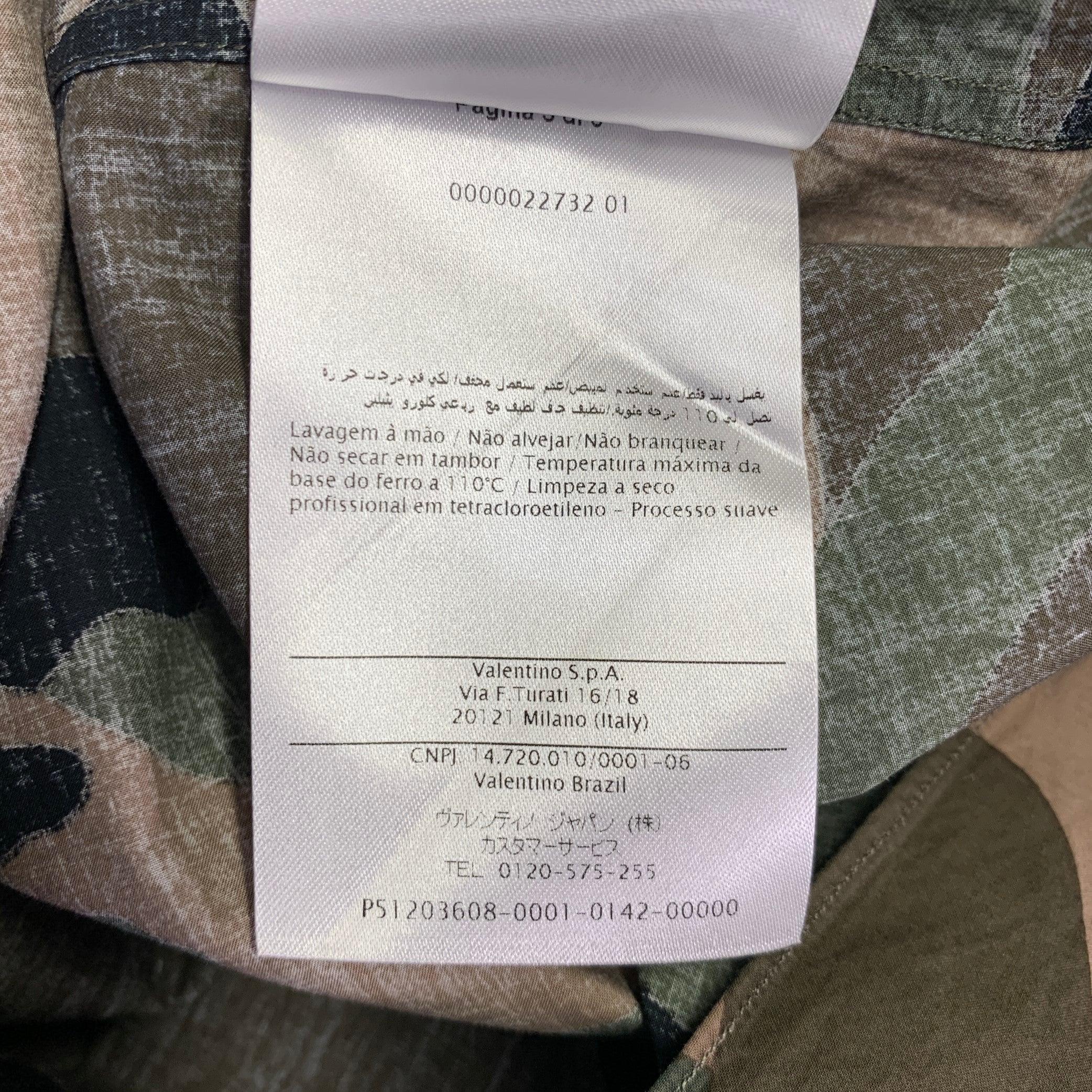 VALENTINO Size M Green Olive Blue Camouflage Cotton One Pocket Track Stripe Long Sleeve Shirt For Sale 4