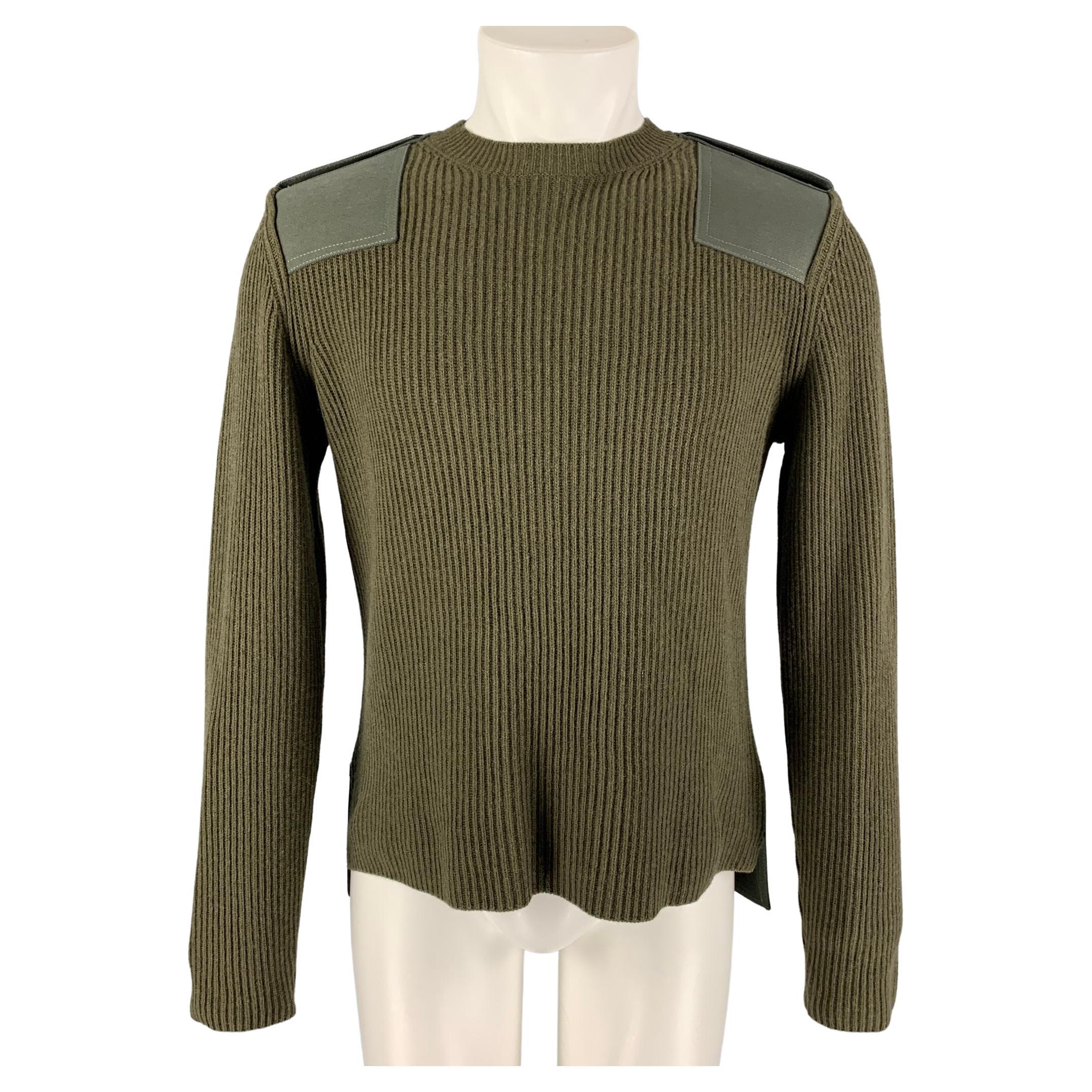 VALENTINO Size M Green Ribbed Wool Cashmere Crew-Neck Sweater