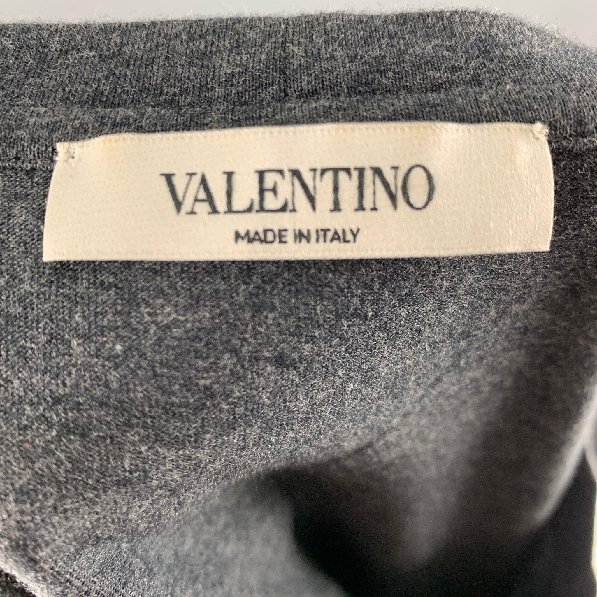 Men's VALENTINO Size M Grey Multi-Color Color Block Cotton Crew-Neck T-shirt For Sale