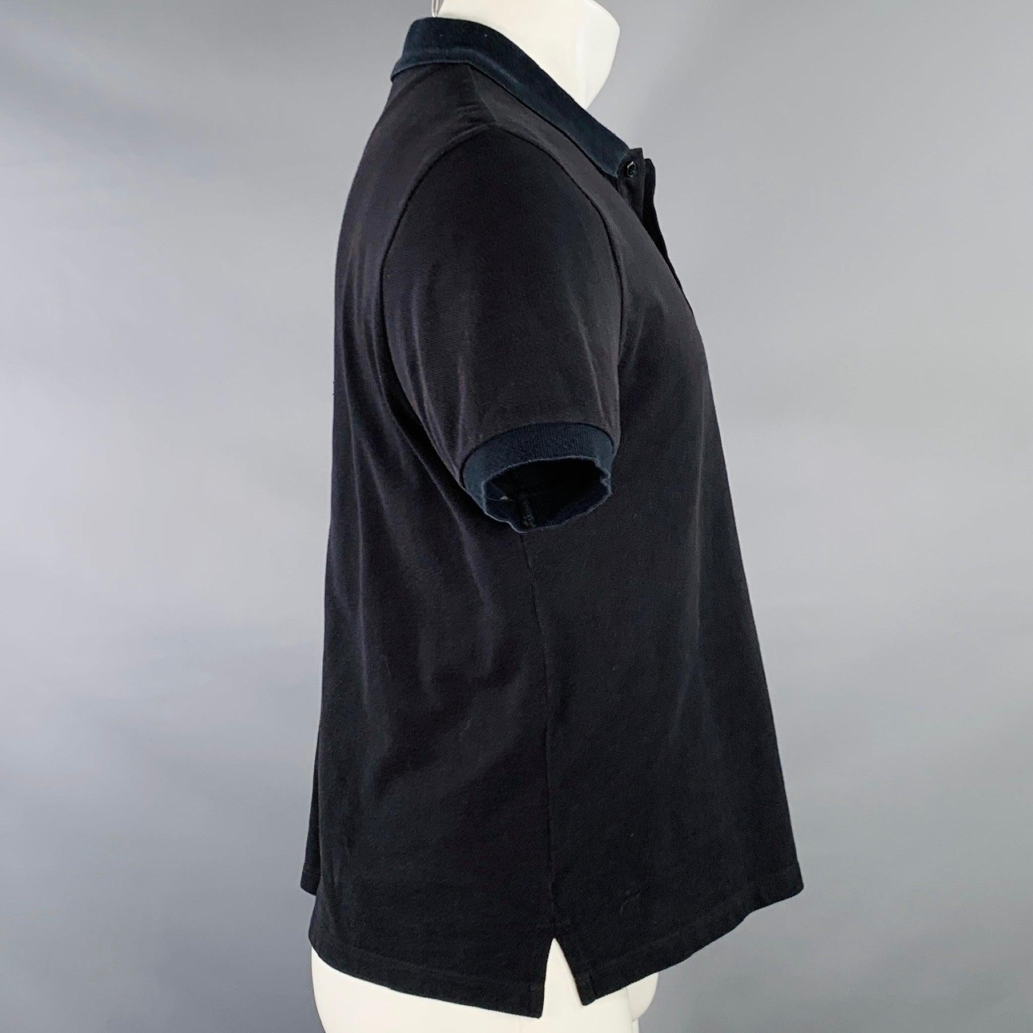 Noir VALENTINO Size M Love Black Studded Heart Cotton Pique Buttoned Polo en vente