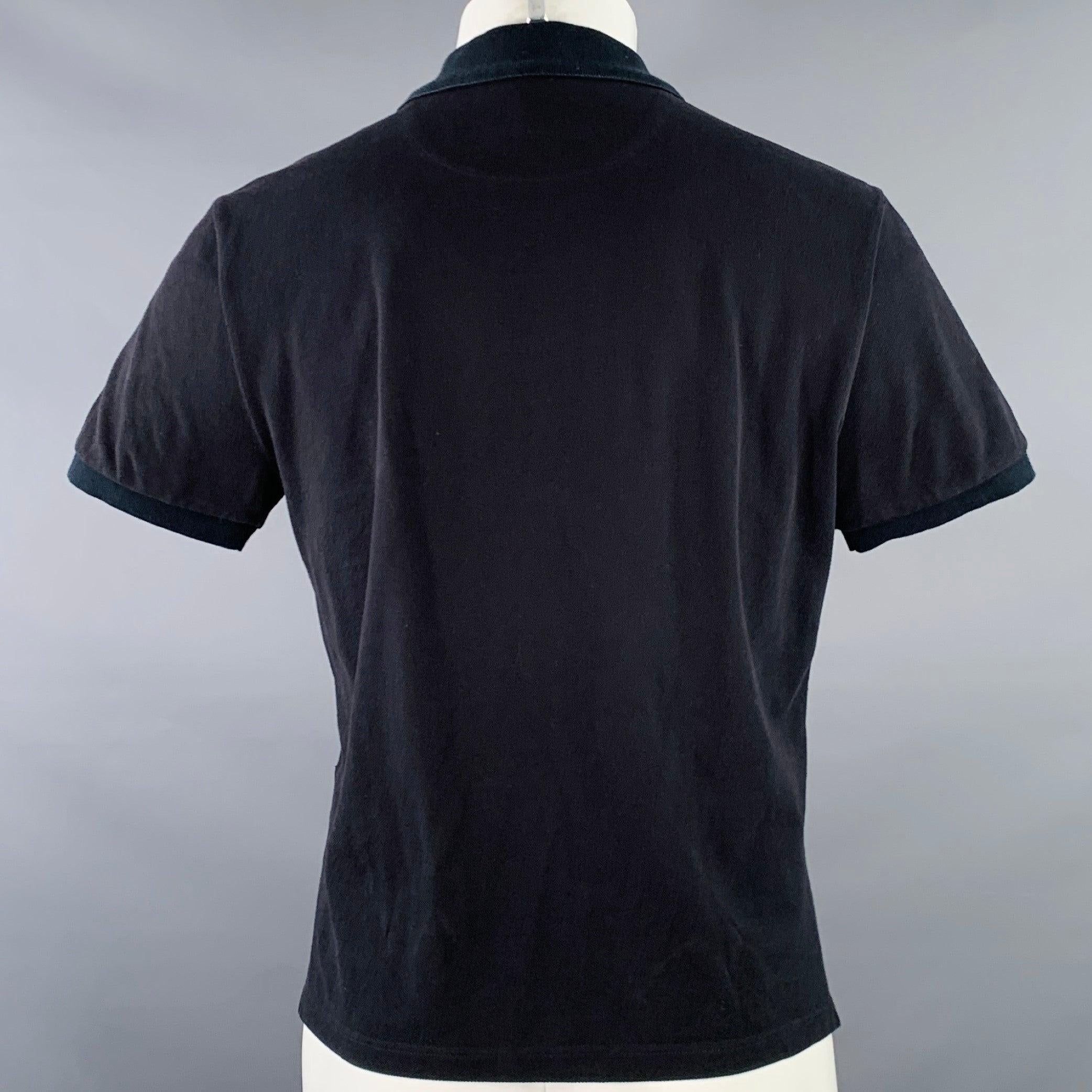 VALENTINO Size M Love Black Studded Heart Cotton Pique Buttoned Polo Bon état - En vente à San Francisco, CA