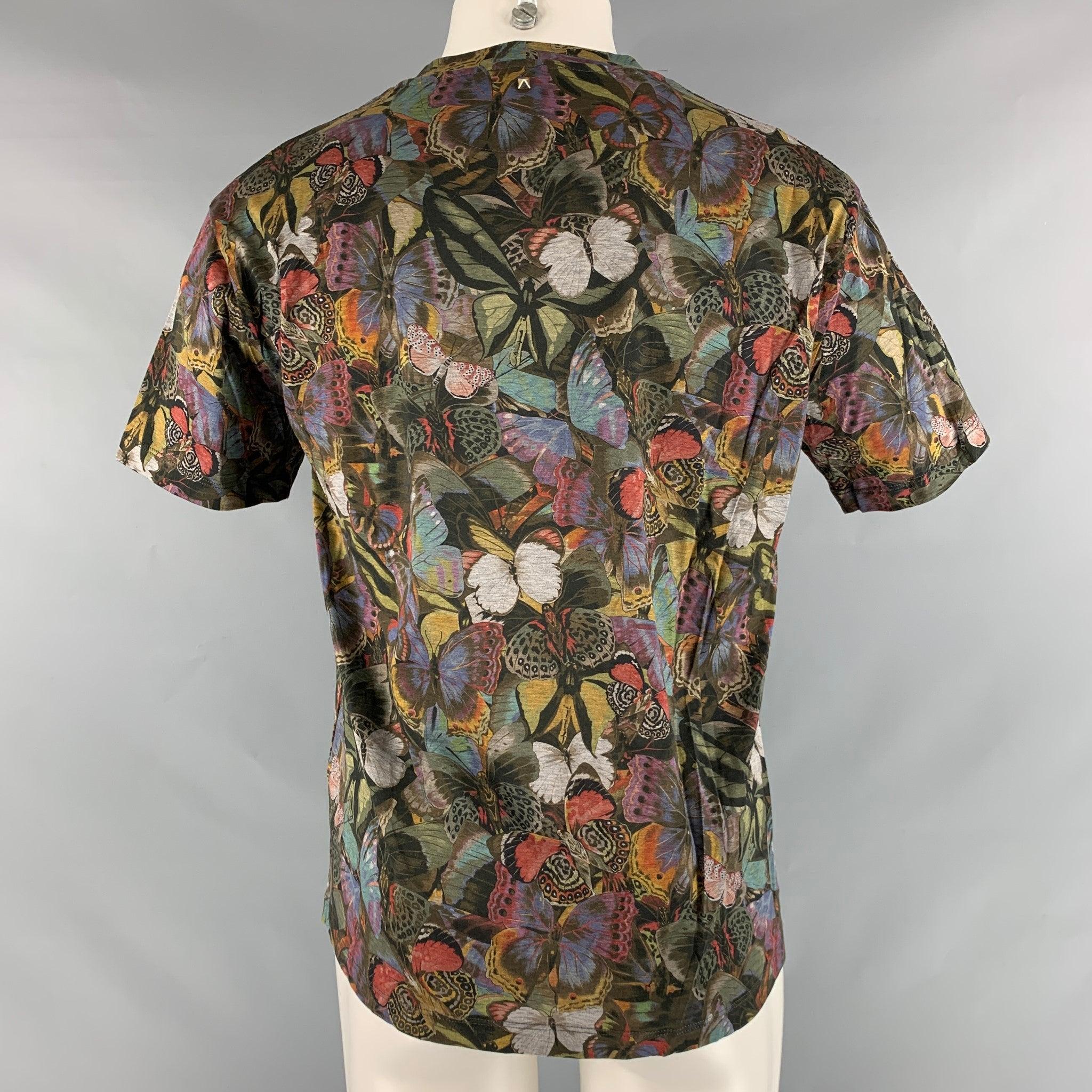 Men's VALENTINO Size M Multi-Color Butterfly Cotton Crew-Neck T-shirt