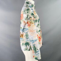 VALENTINO Size M Multi Color Tropical Hawaiian Print Cotton One Pocket Button Up Long Sleeve Shirt