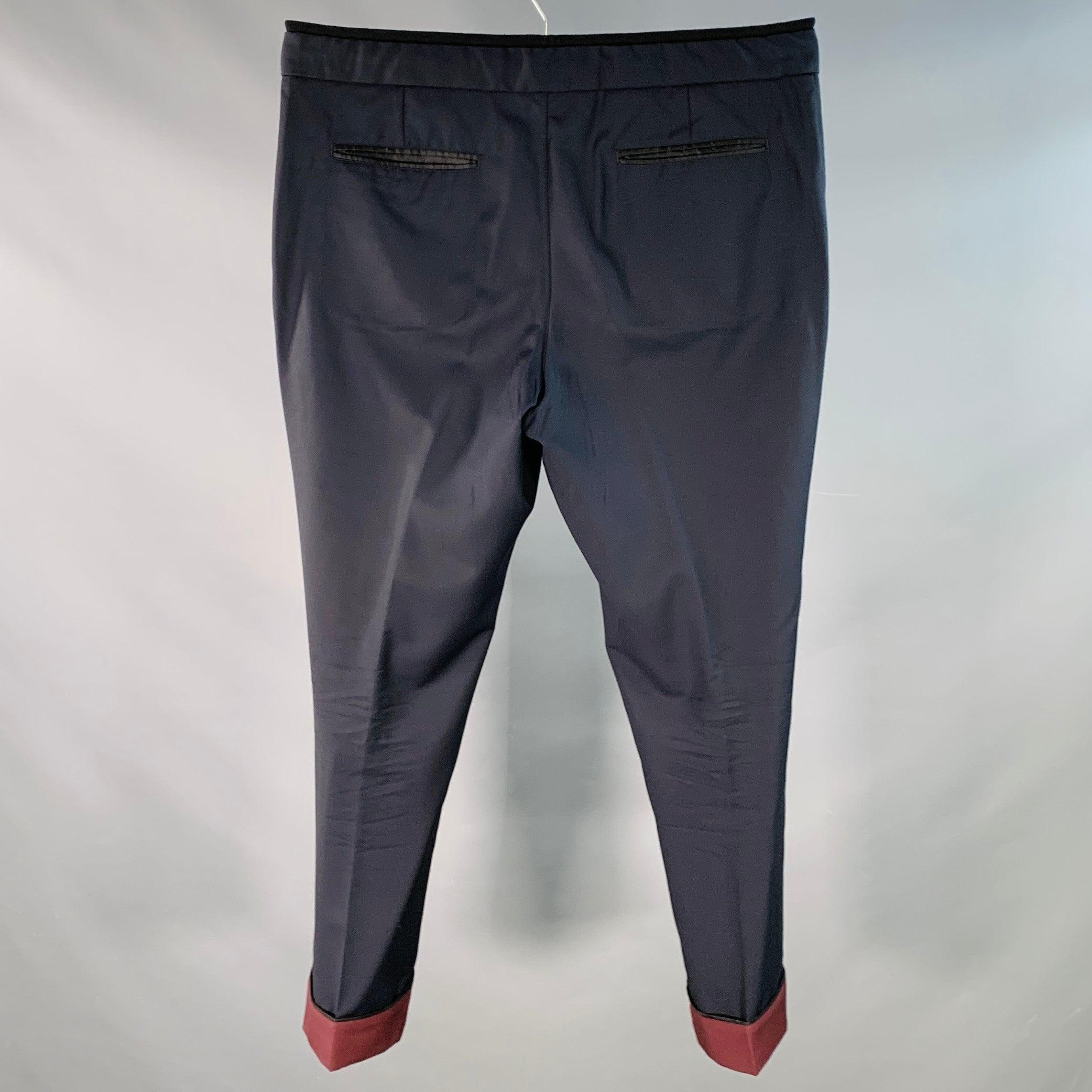 Noir VALENTINO Size M Navy Black Wool Mohair Drawstring Cuffed Dress Pants en vente