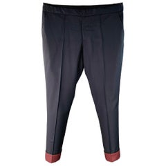 Valentino Taglia M Navy Black Wool Mohair Drawstring Cuffed Dress Pants
