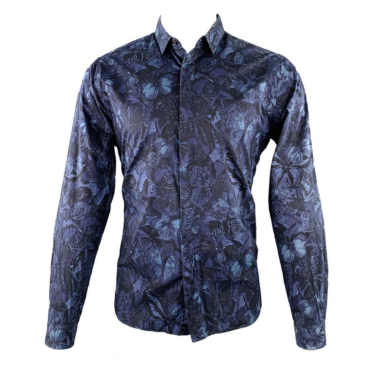 VALENTINO Talla M Azul Marino Negro Camisa de manga larga
