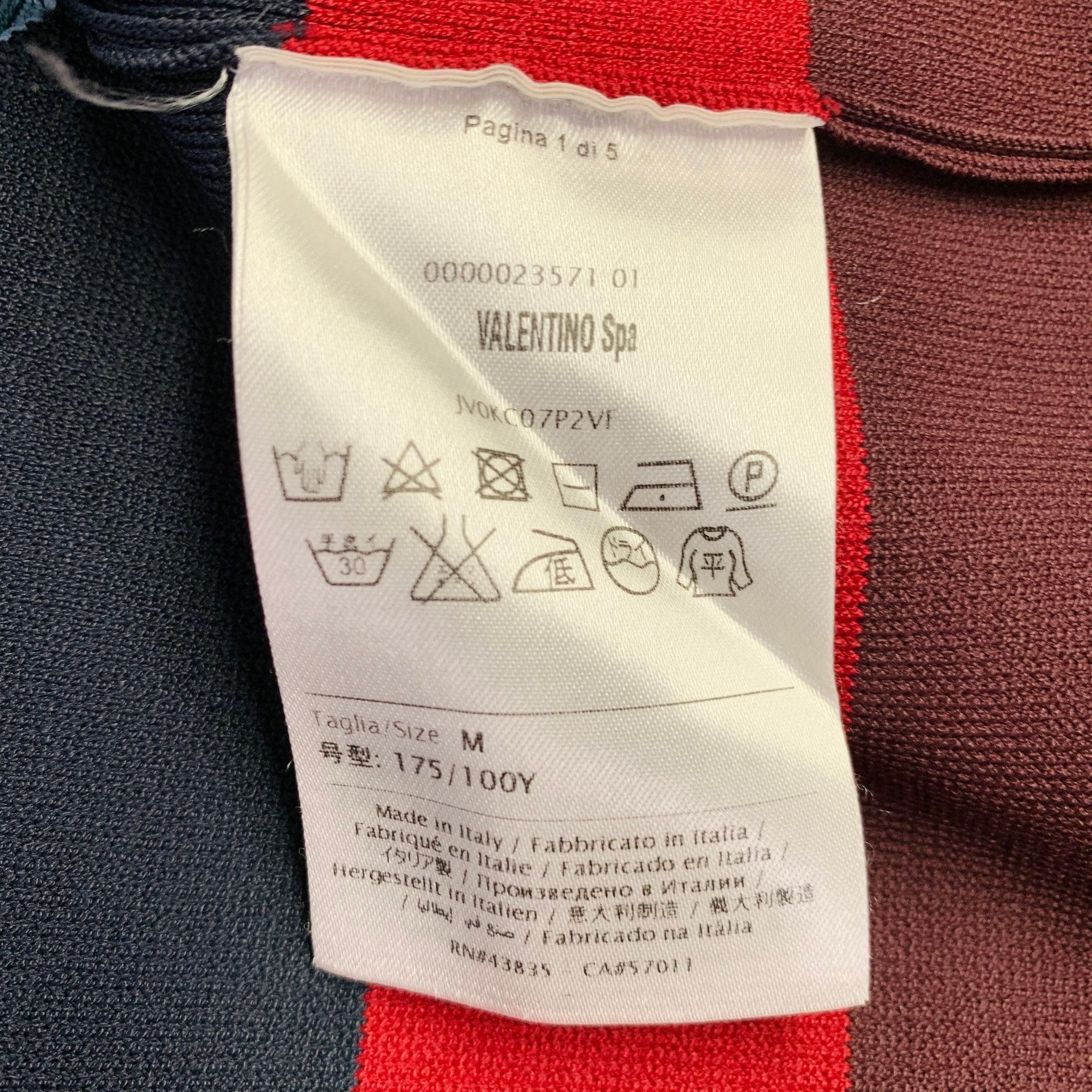 VALENTINO Size M Navy Blue Red Color Block Viscose Blend Crew Neck Pullover For Sale 2