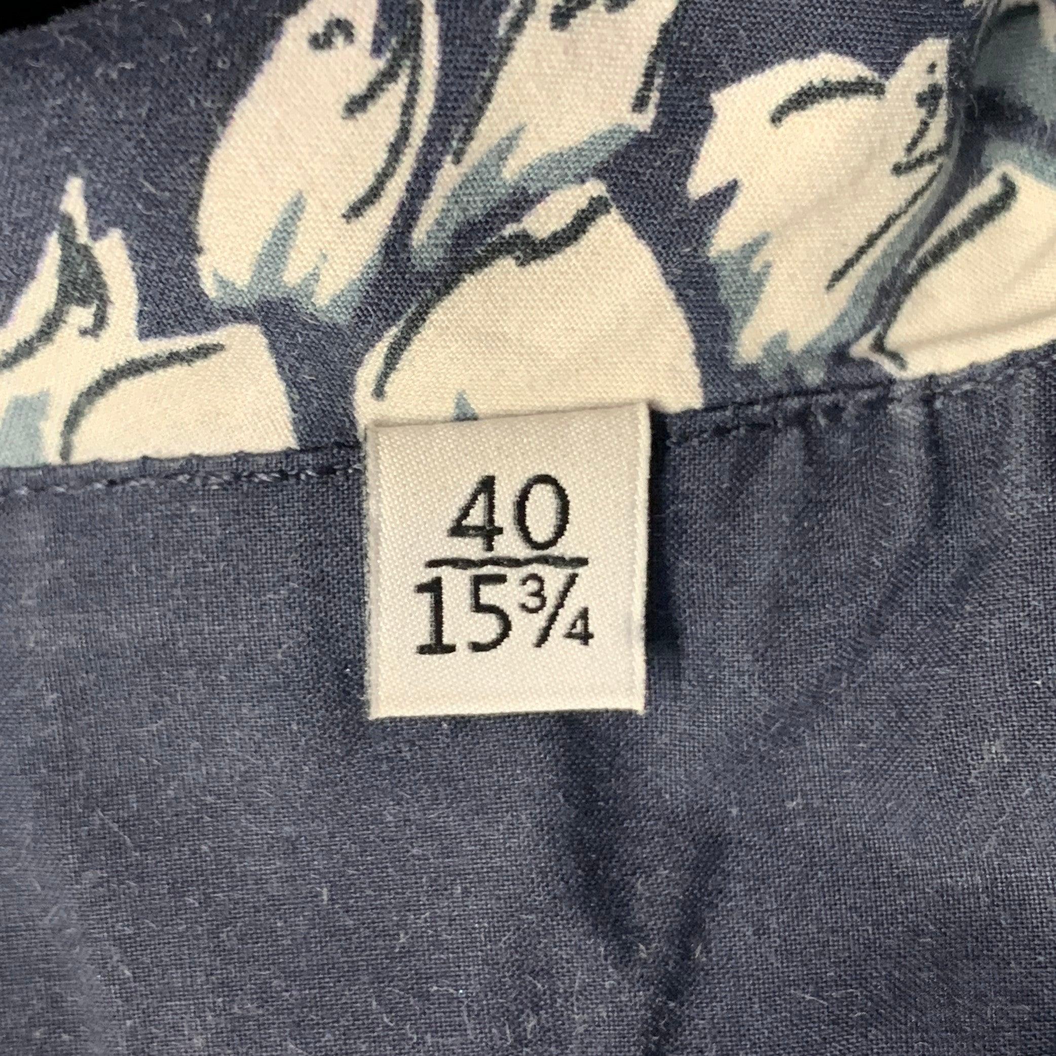 VALENTINO Size M Navy White Pineapple Print Cotton Button Up Long Sleeve Shirt For Sale 1