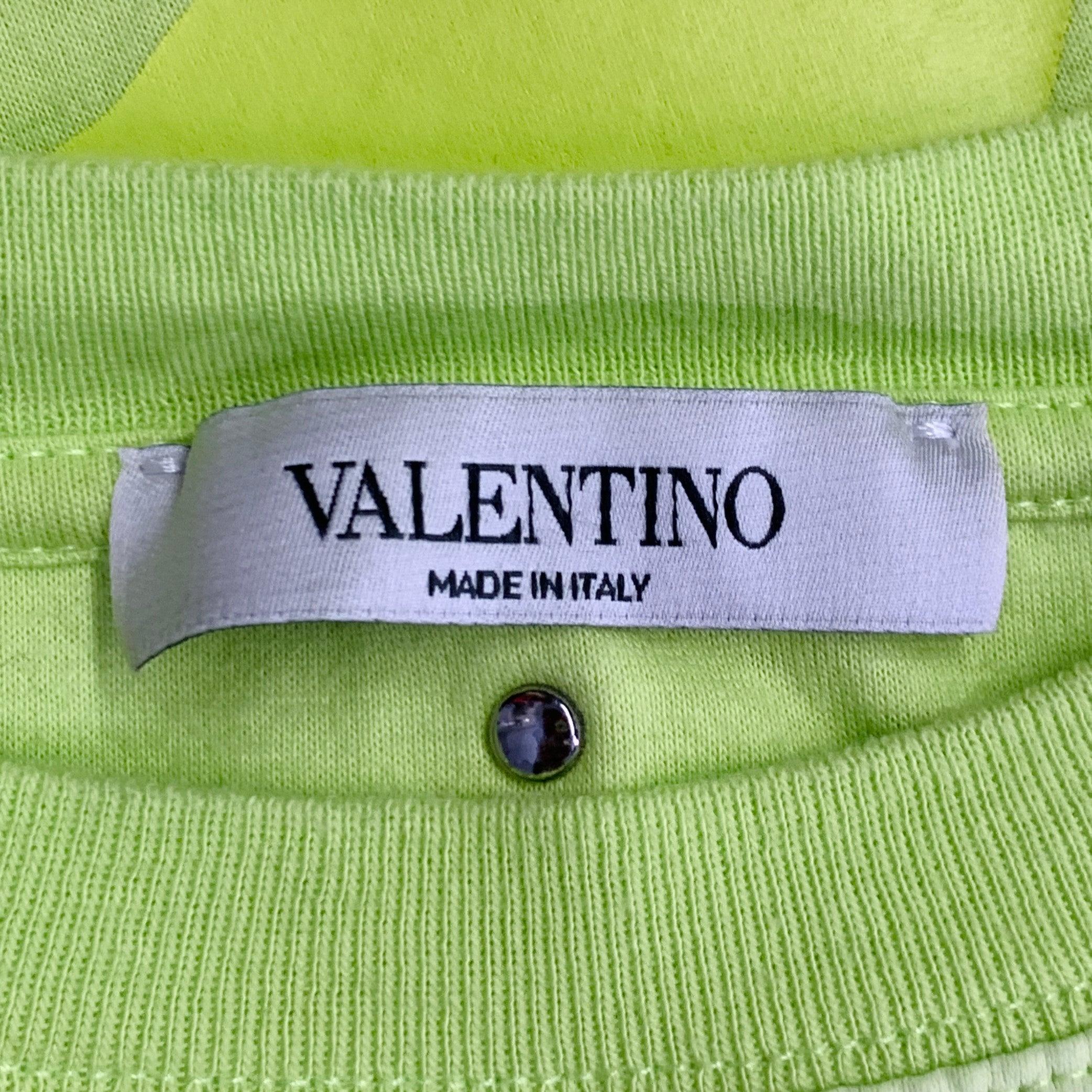 VALENTINO Size M Neon Green Yellow Camouflage Cotton Crew Neck T-shirt en vente 6