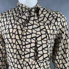 VALENTINO Size M Toile Iconographe Khaki Black Monogram Cotton Bow Long Sleeve Shirt