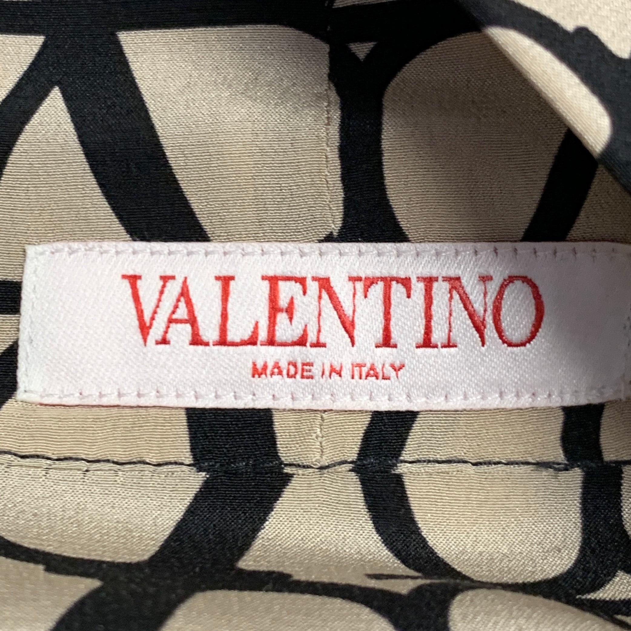 Men's VALENTINO Size M Toile Iconographe Khaki Black Monogram Cotton Bow Long Sleeve Shirt For Sale