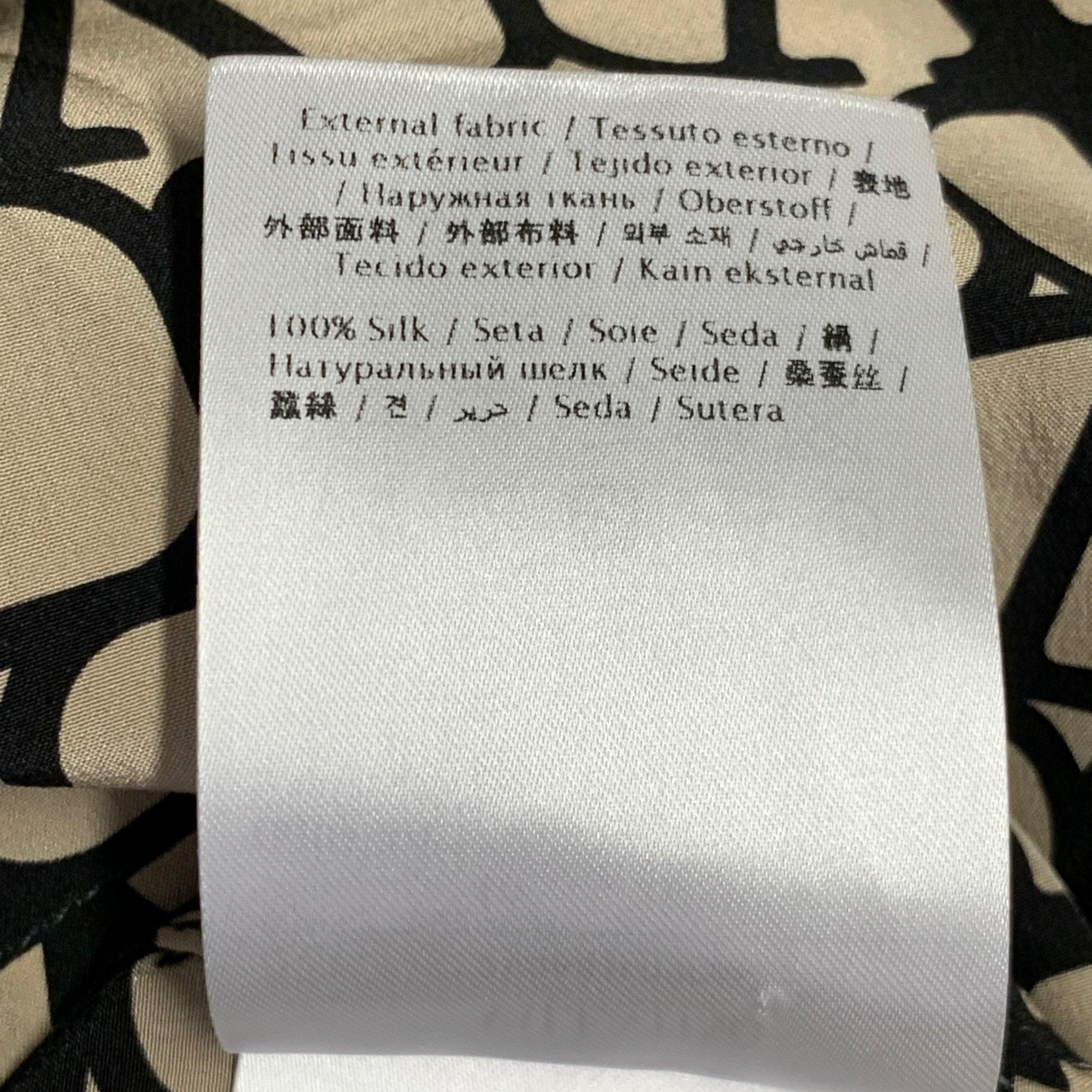 VALENTINO Size M Toile Iconographe Khaki Black Monogram Cotton Bow Long Sleeve Shirt For Sale 2