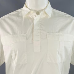VALENTINO Size M White Cotton Pullover Two Pockets Oversized Short Sleeve Shirt