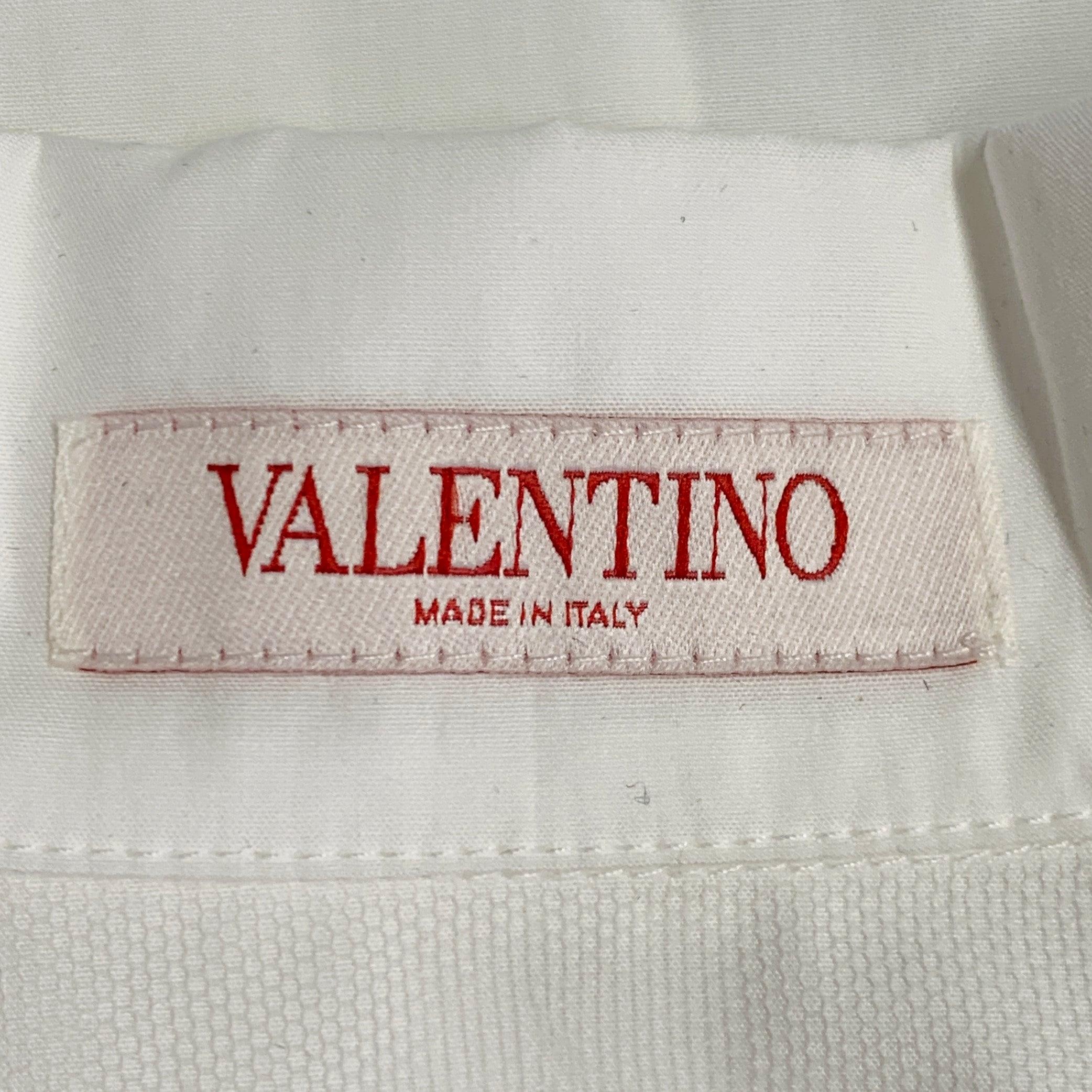 VALENTINO Size M White Lace Cotton Silk Hidden Placket Short Sleeve Shirt (Chemise à manches courtes en dentelle de coton et soie) en vente 1