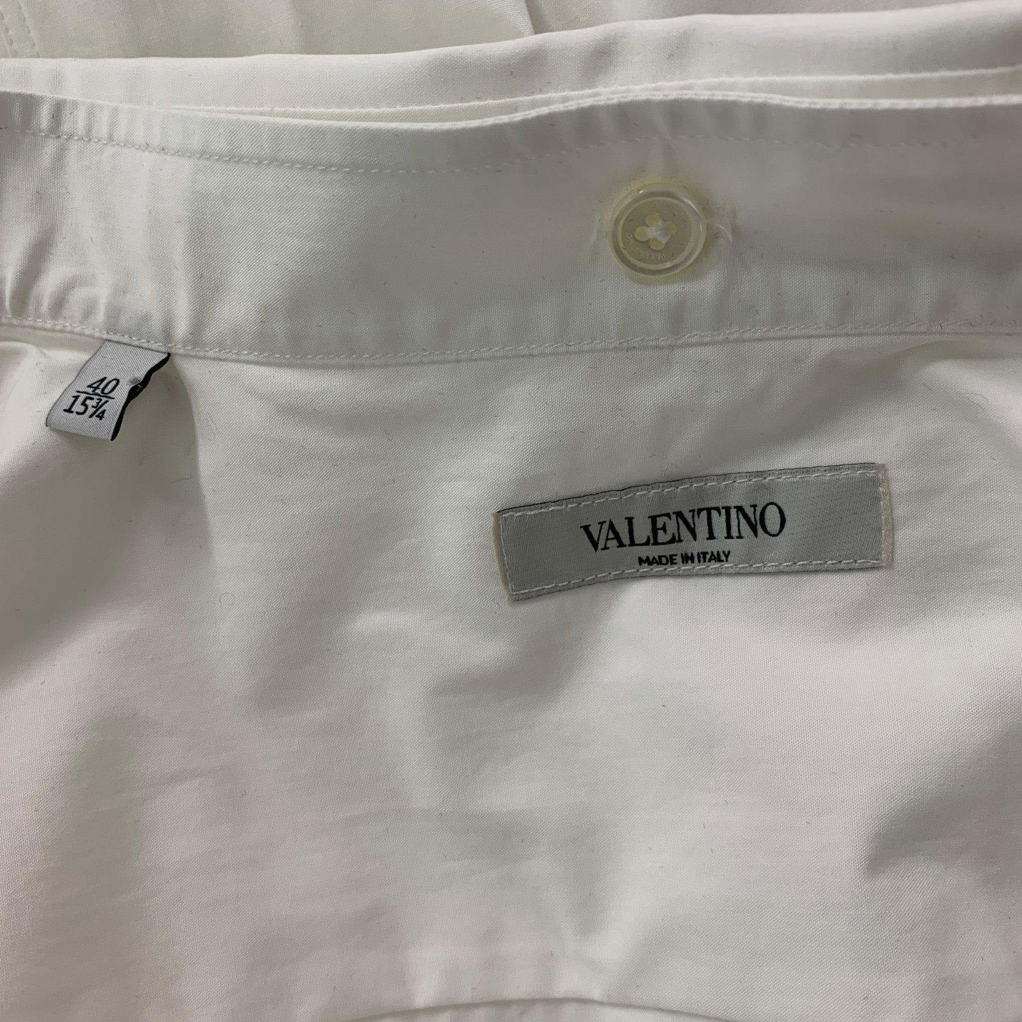 Men's VALENTINO Size M White Solid Cotton Double Layer Long Sleeve Shirt For Sale