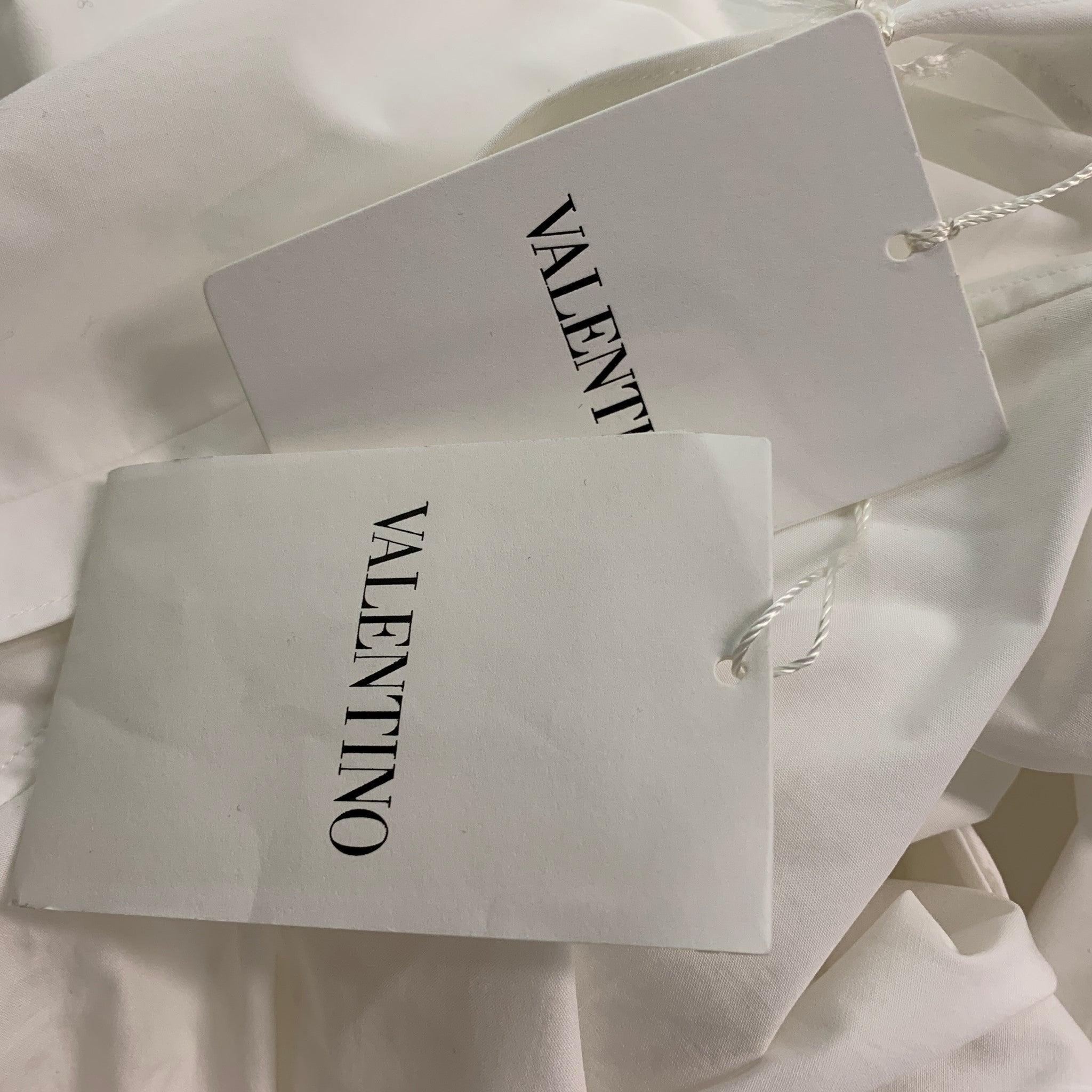 VALENTINO Size M White Solid Cotton Double Layer Long Sleeve Shirt For Sale 2